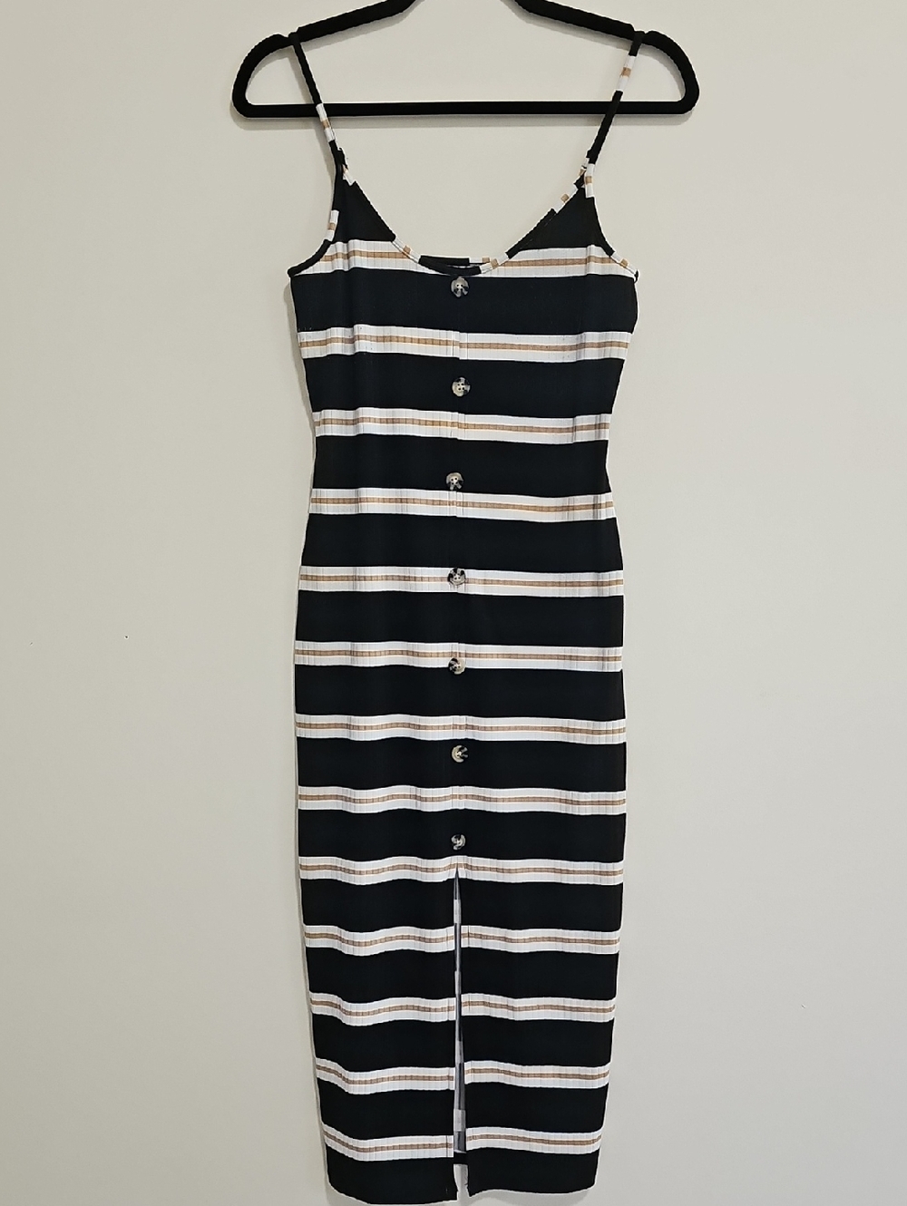 No Boundaries Black and White Striped Button-Front Midi Dress